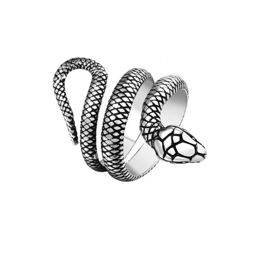 A Rebel Saint Co Snake wrapped Ring on a white background.