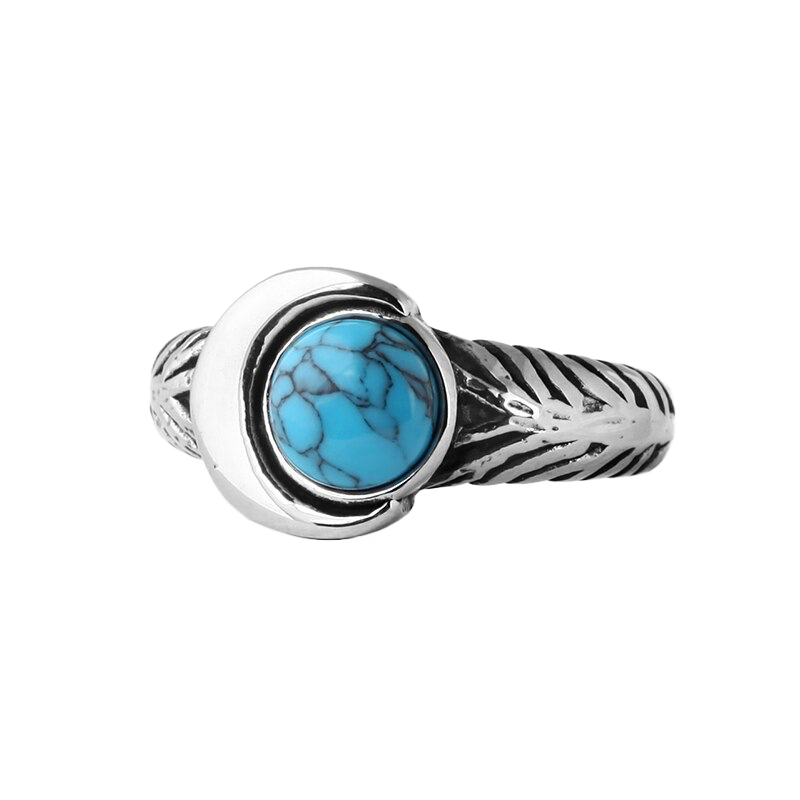 A Moon and Stone Ring by Rebel Saint Co, with a turquoise stone.