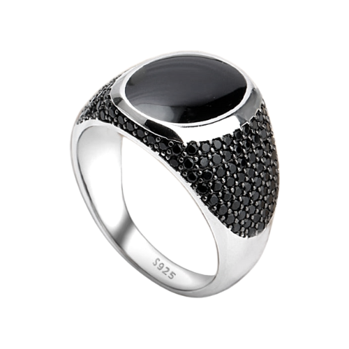 Black Enamel Zirconia Stones 925 Rings