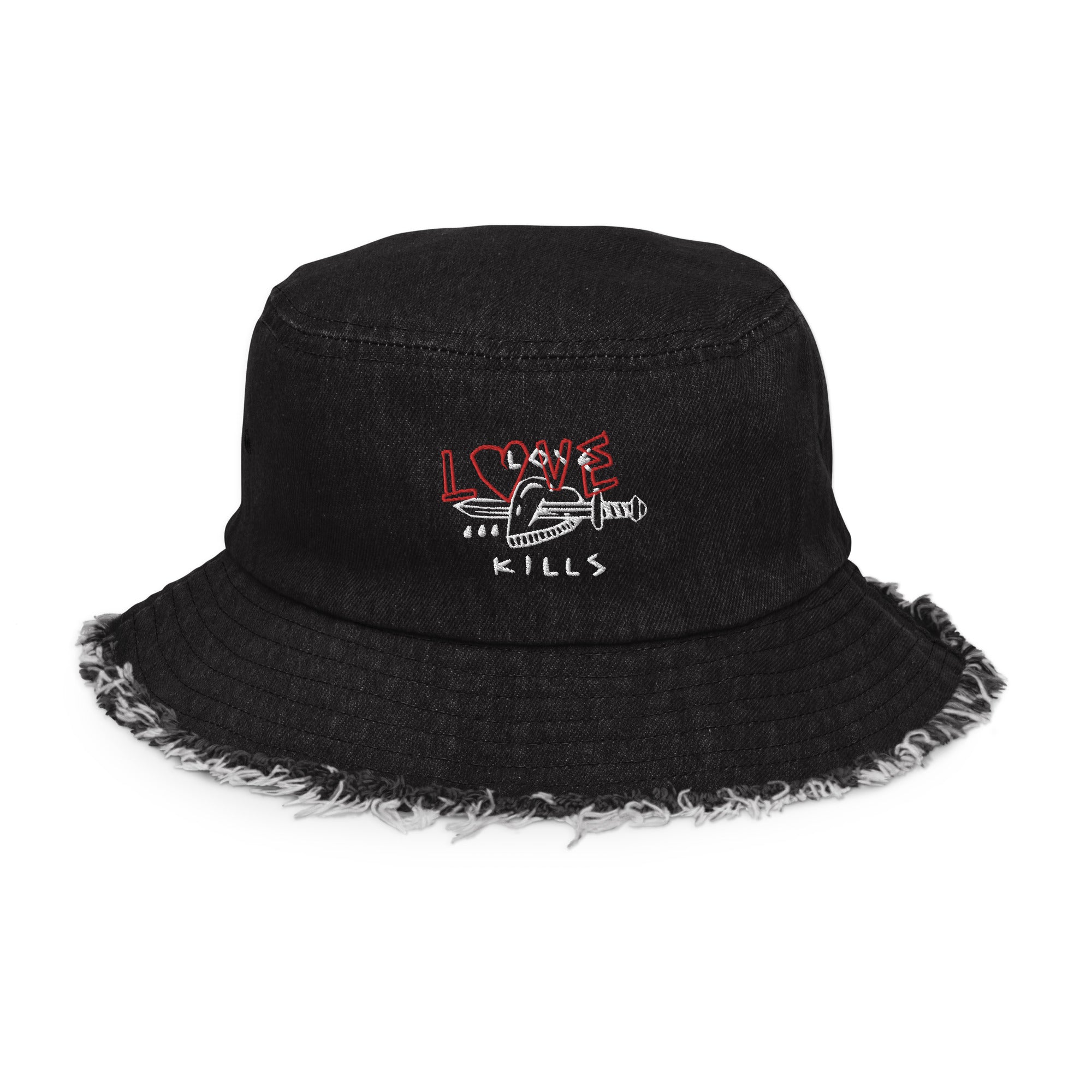 Love kills Distressed denim bucket hat