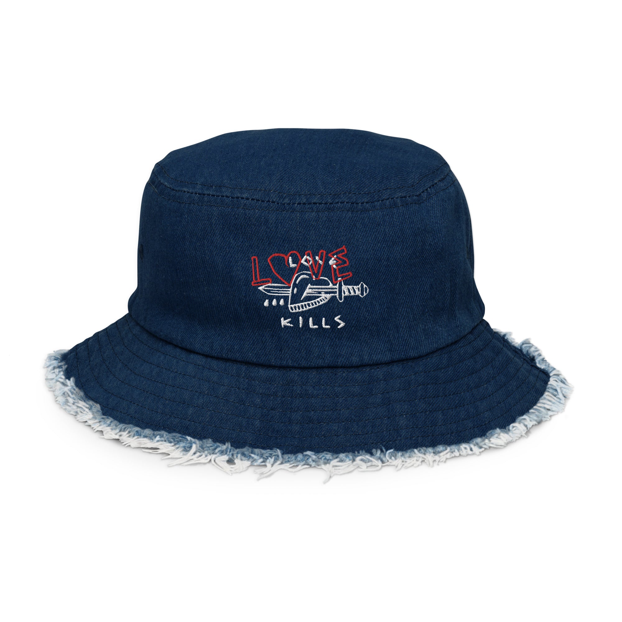 Love kills Distressed denim bucket hat