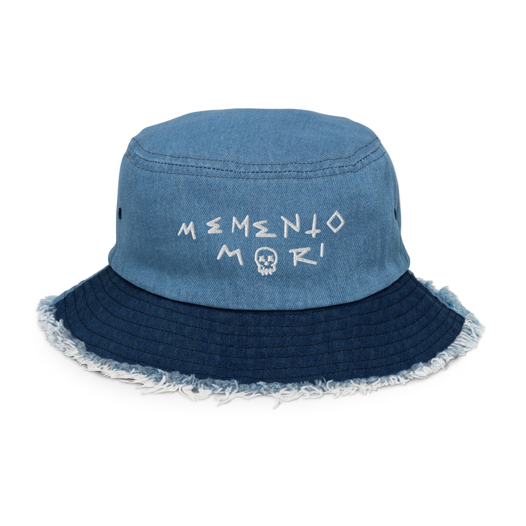 Memento mori Distressed denim bucket hat