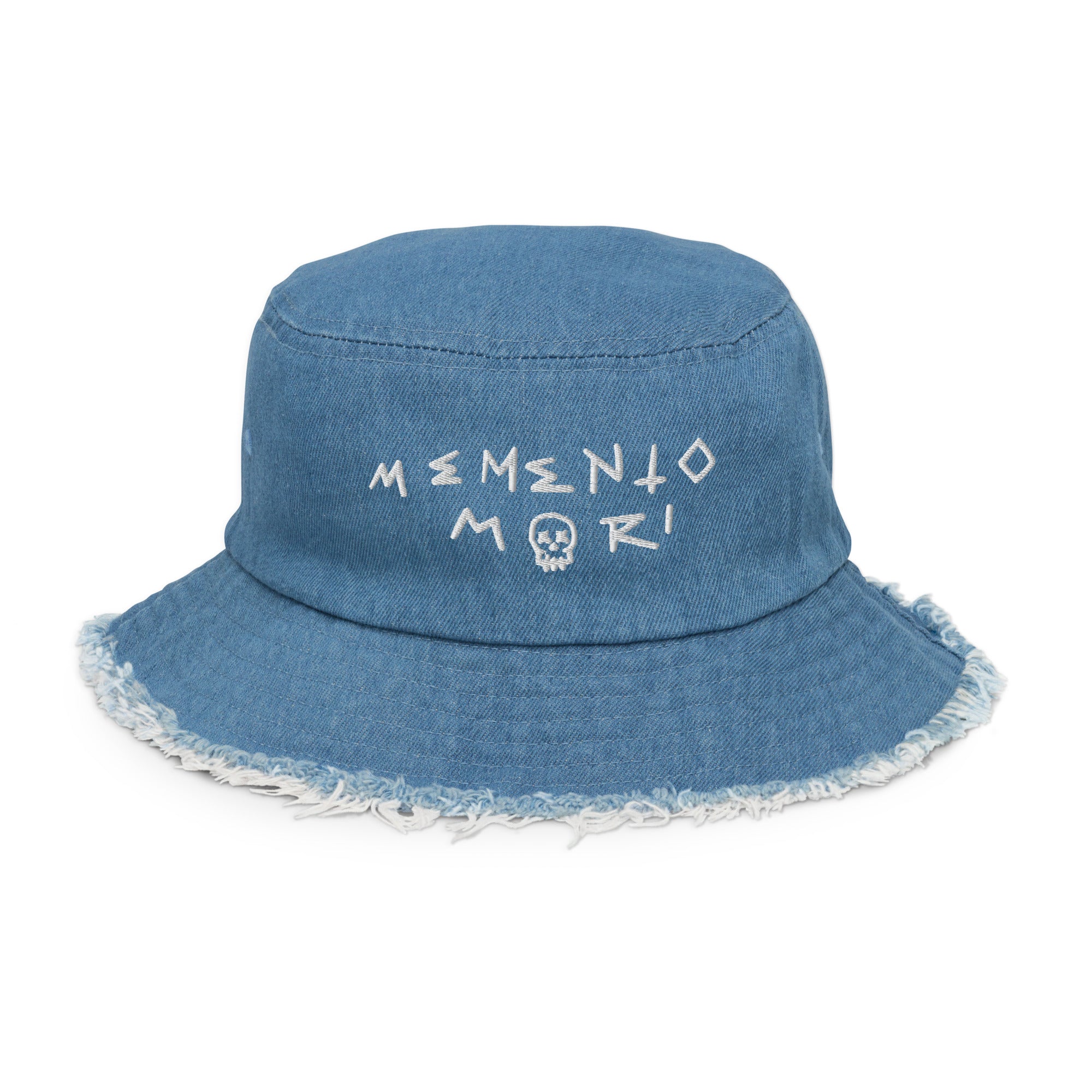Memento mori Distressed denim bucket hat
