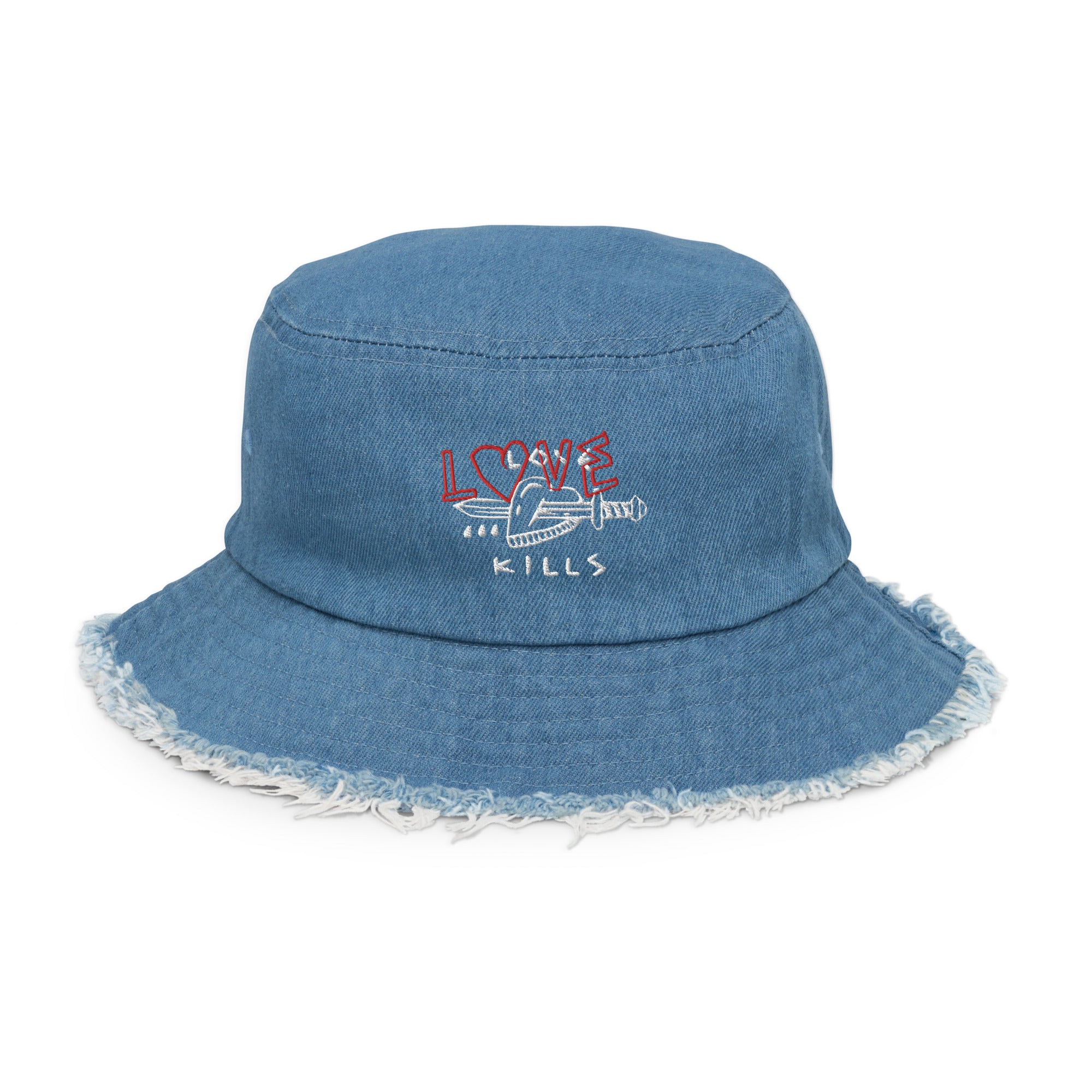 Love kills Distressed denim bucket hat