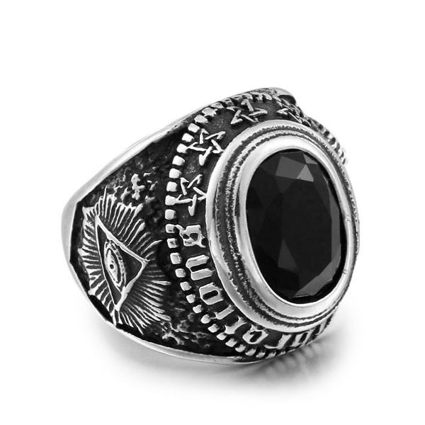 A Totem Pathway Ring with a black stone and stars from Rebel Saint Co.