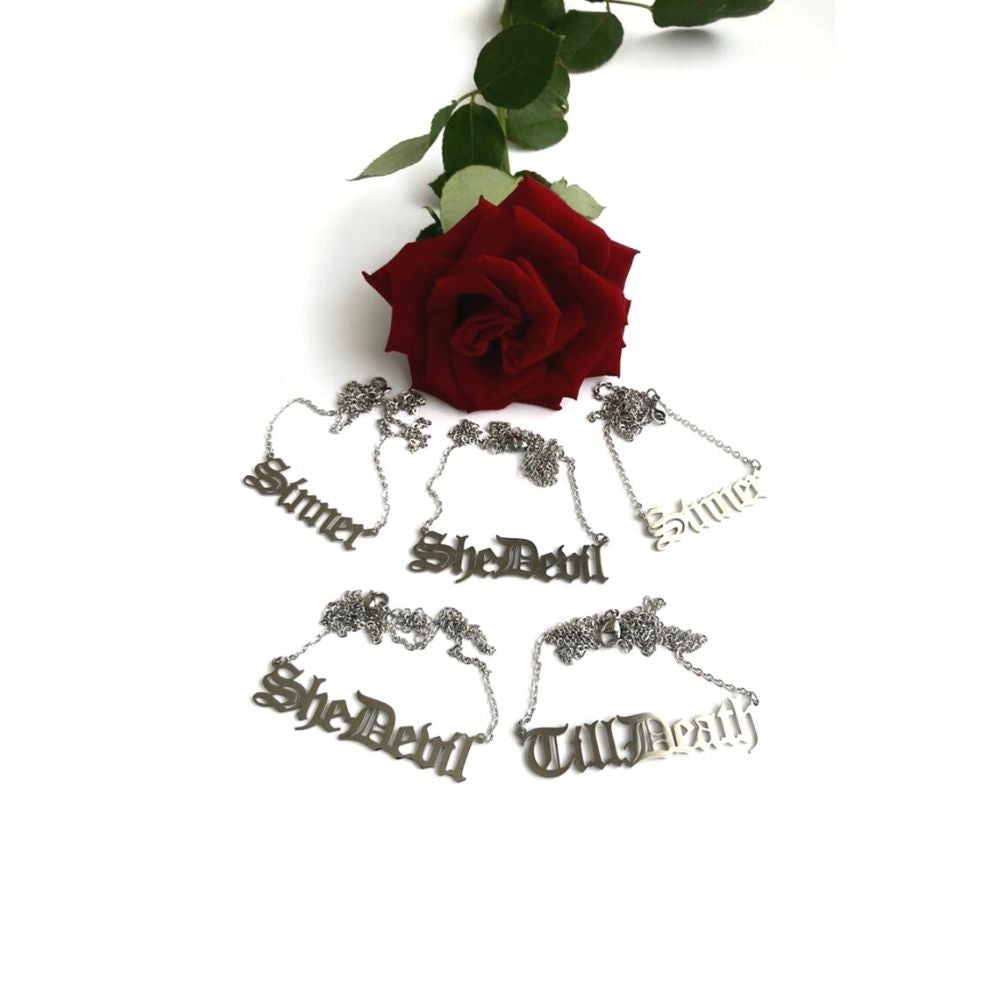 OLD ENGLISH GOLD STATEMENT NECKLACE