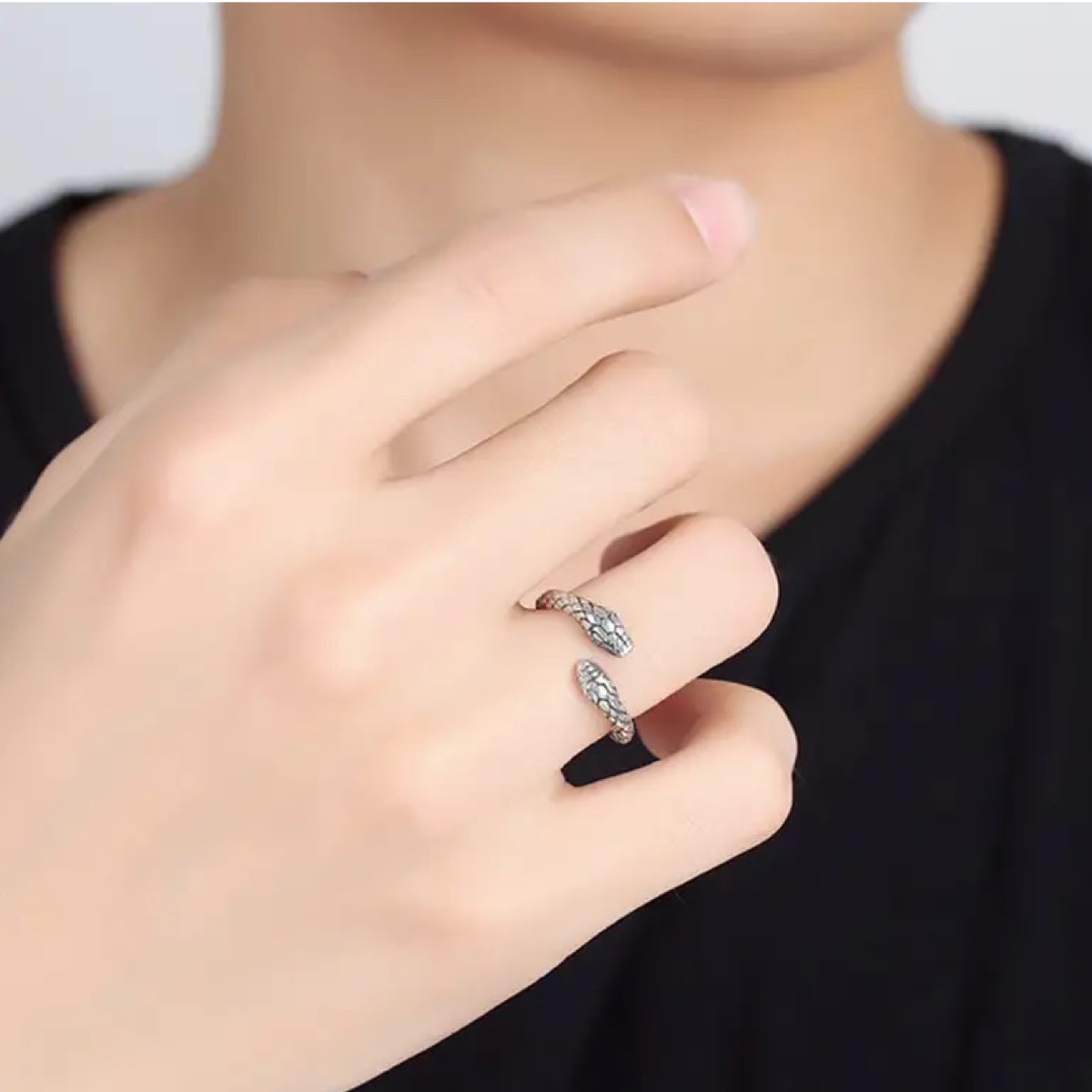 A Double Snake Head Ring from Rebel Saint Co on a white background.