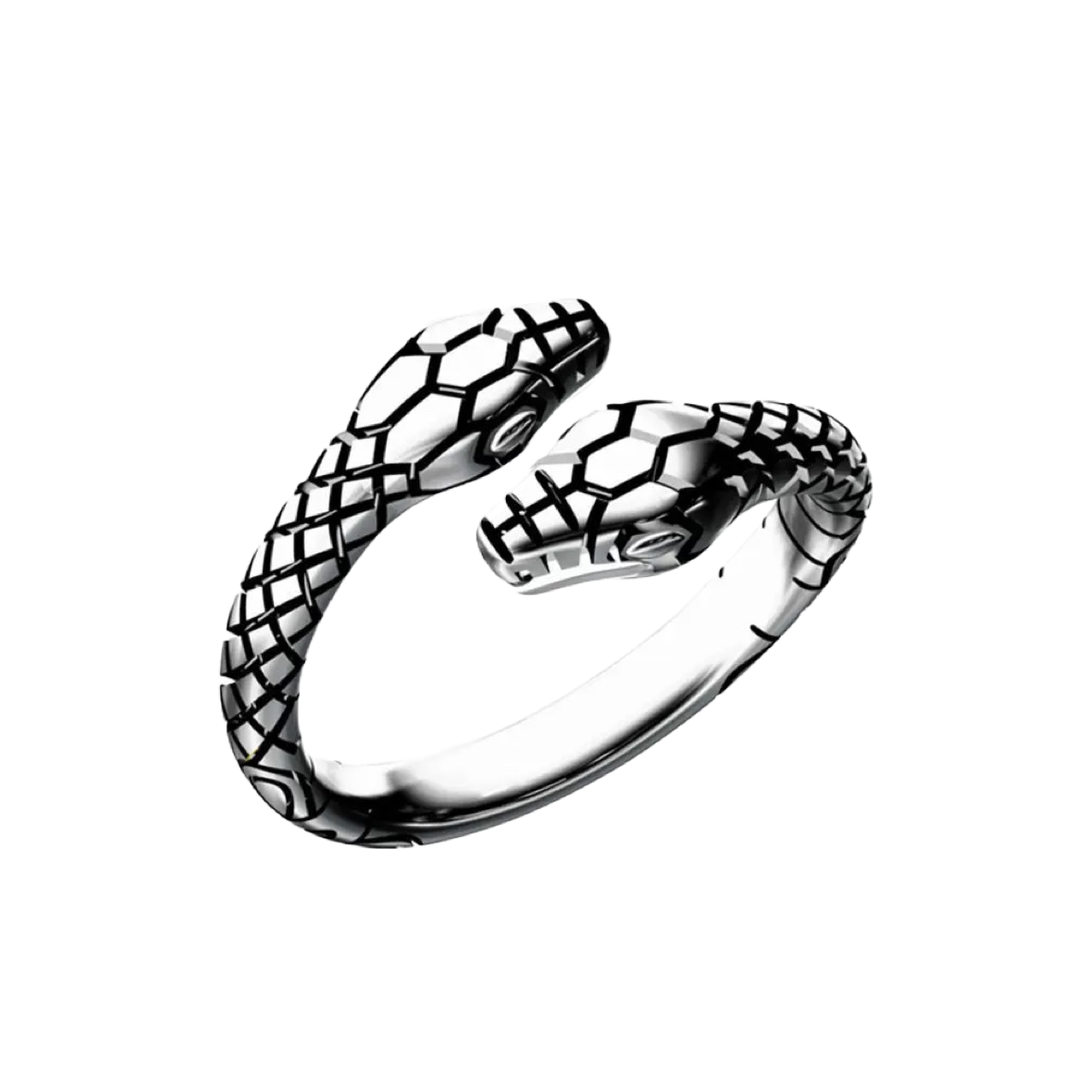 A Double Snake Head Ring from Rebel Saint Co on a white background.