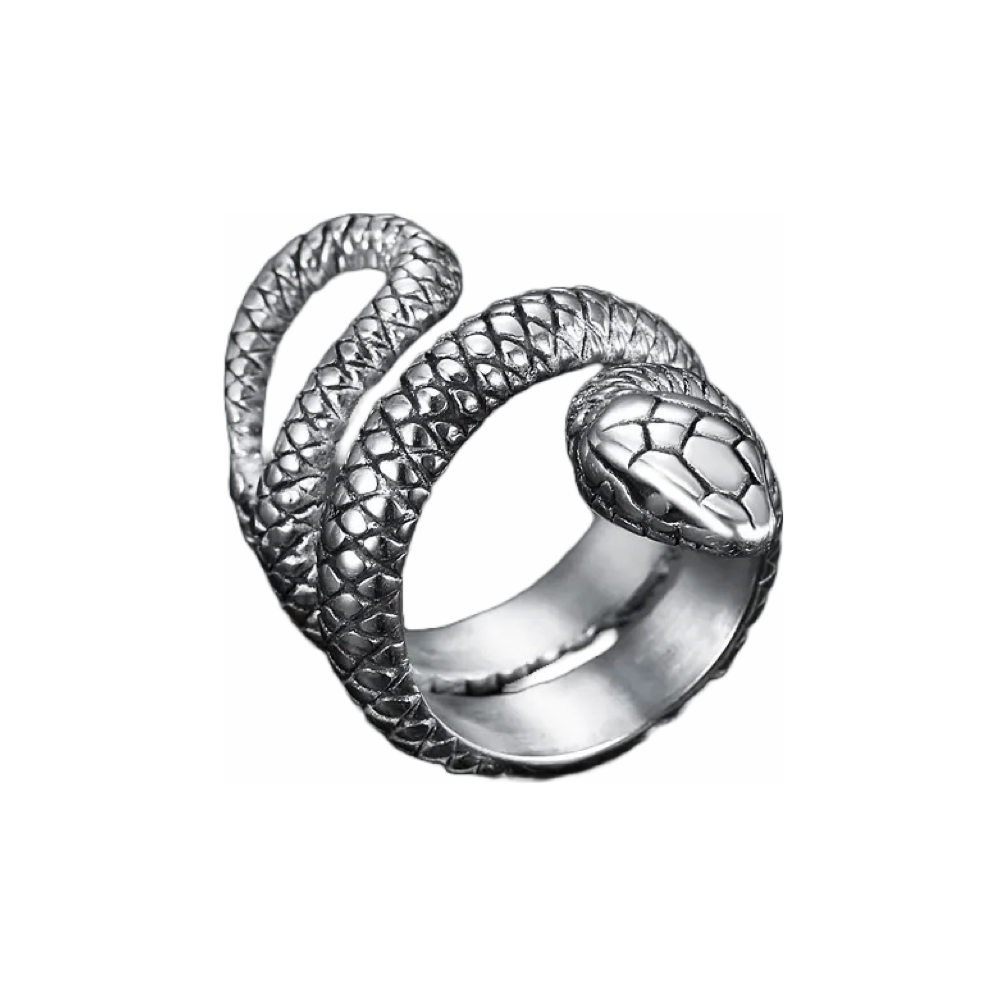 A Rebel Saint Co Snake wrapped Ring on a white background.