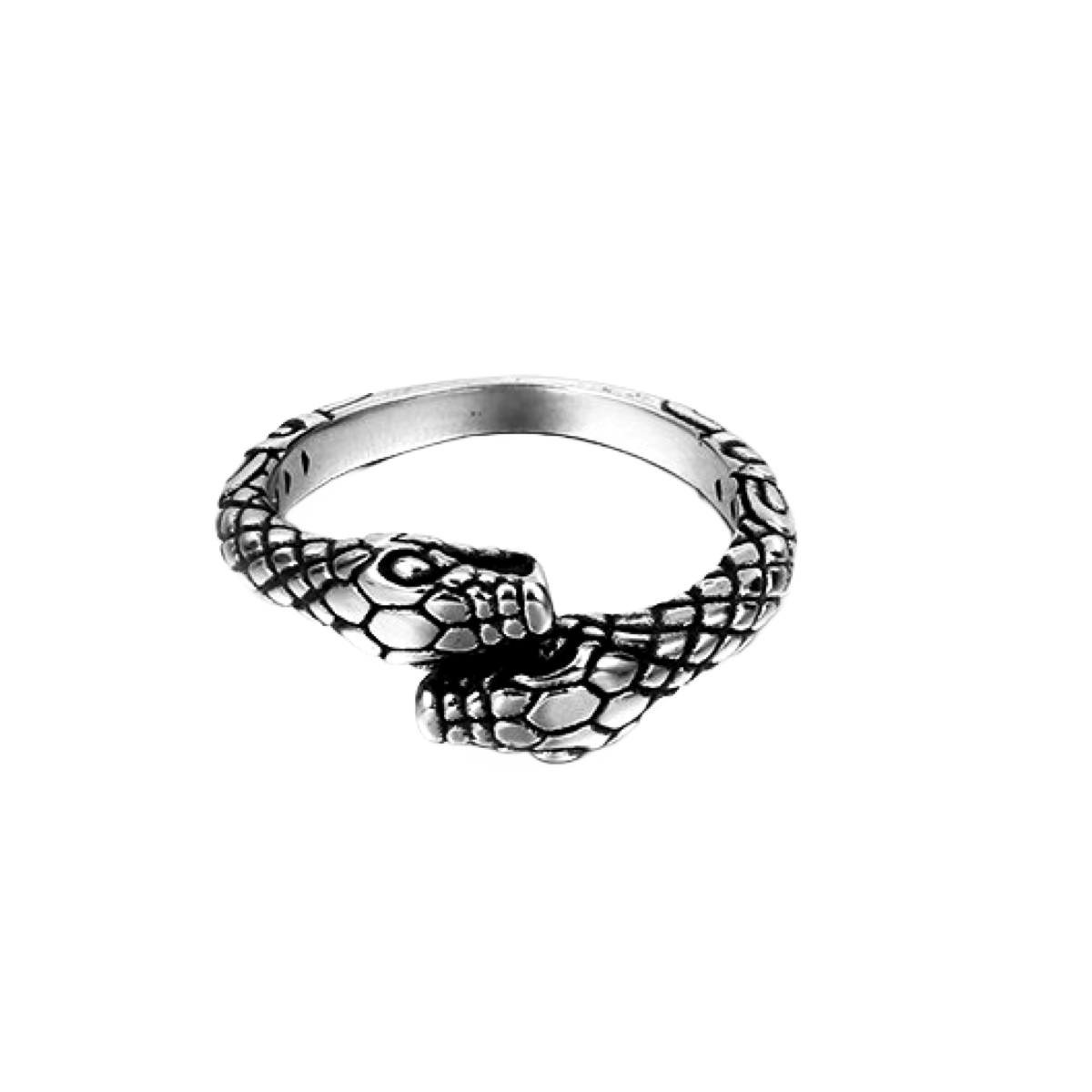 A Double Snake Head Ring from Rebel Saint Co on a white background.