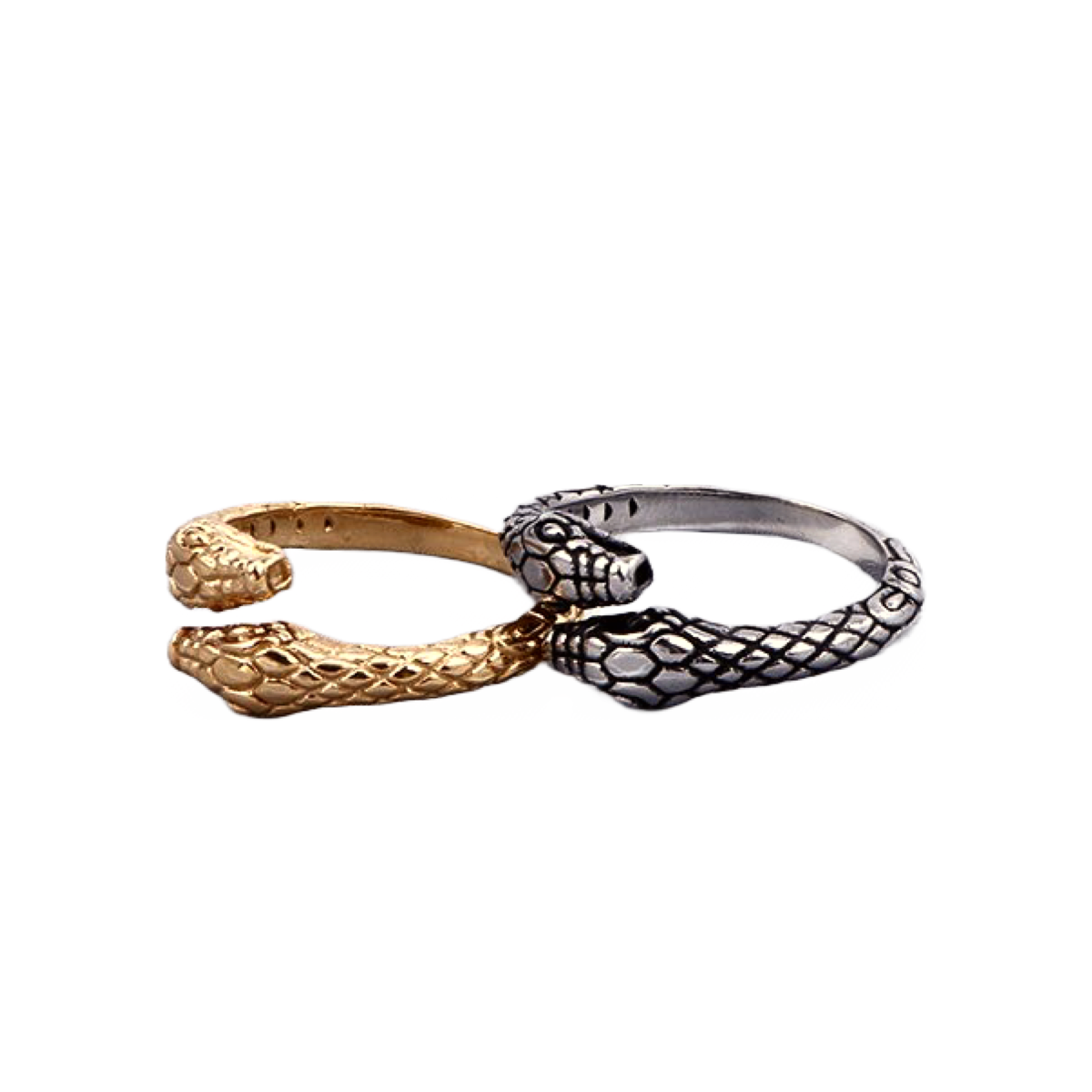 A Double Snake Head Ring from Rebel Saint Co on a white background.