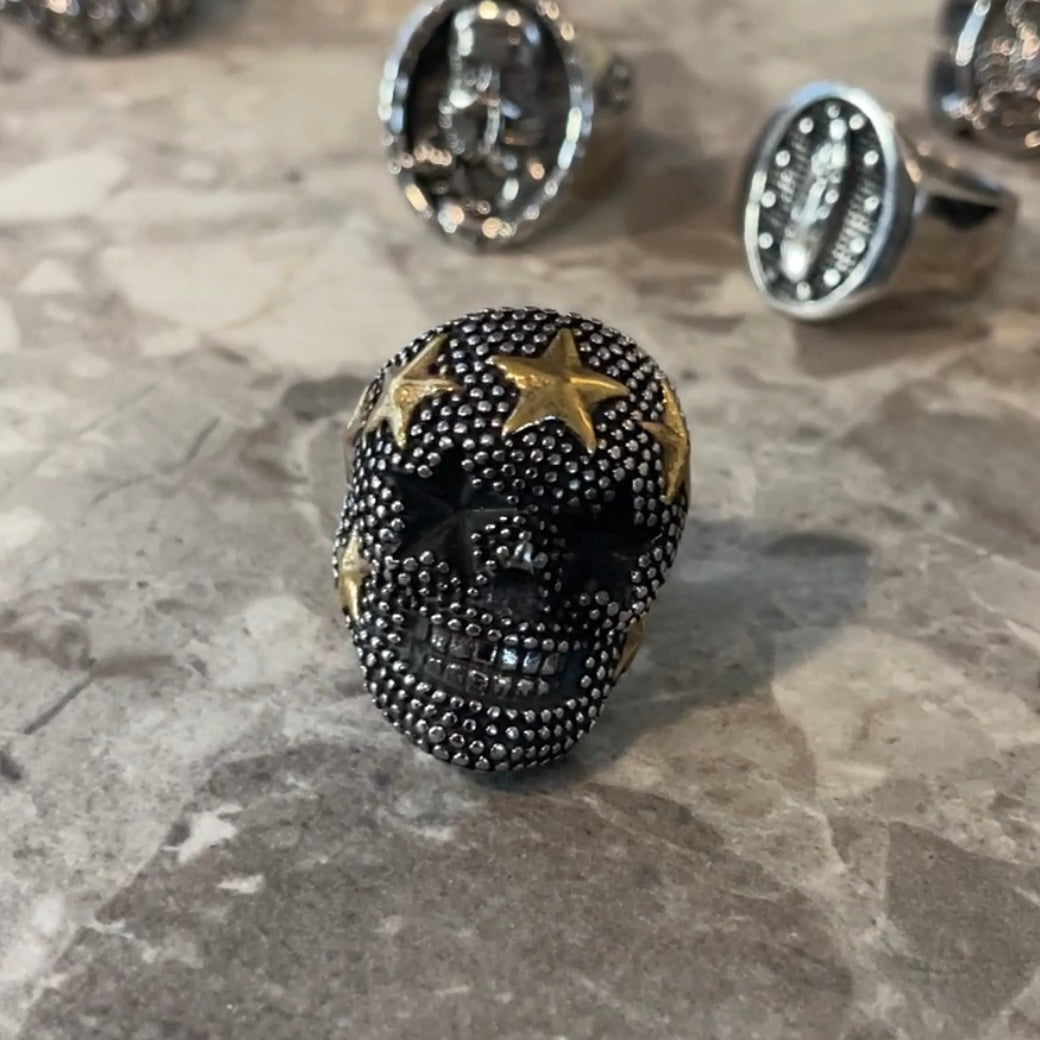 Large Studded Star Skull Ring