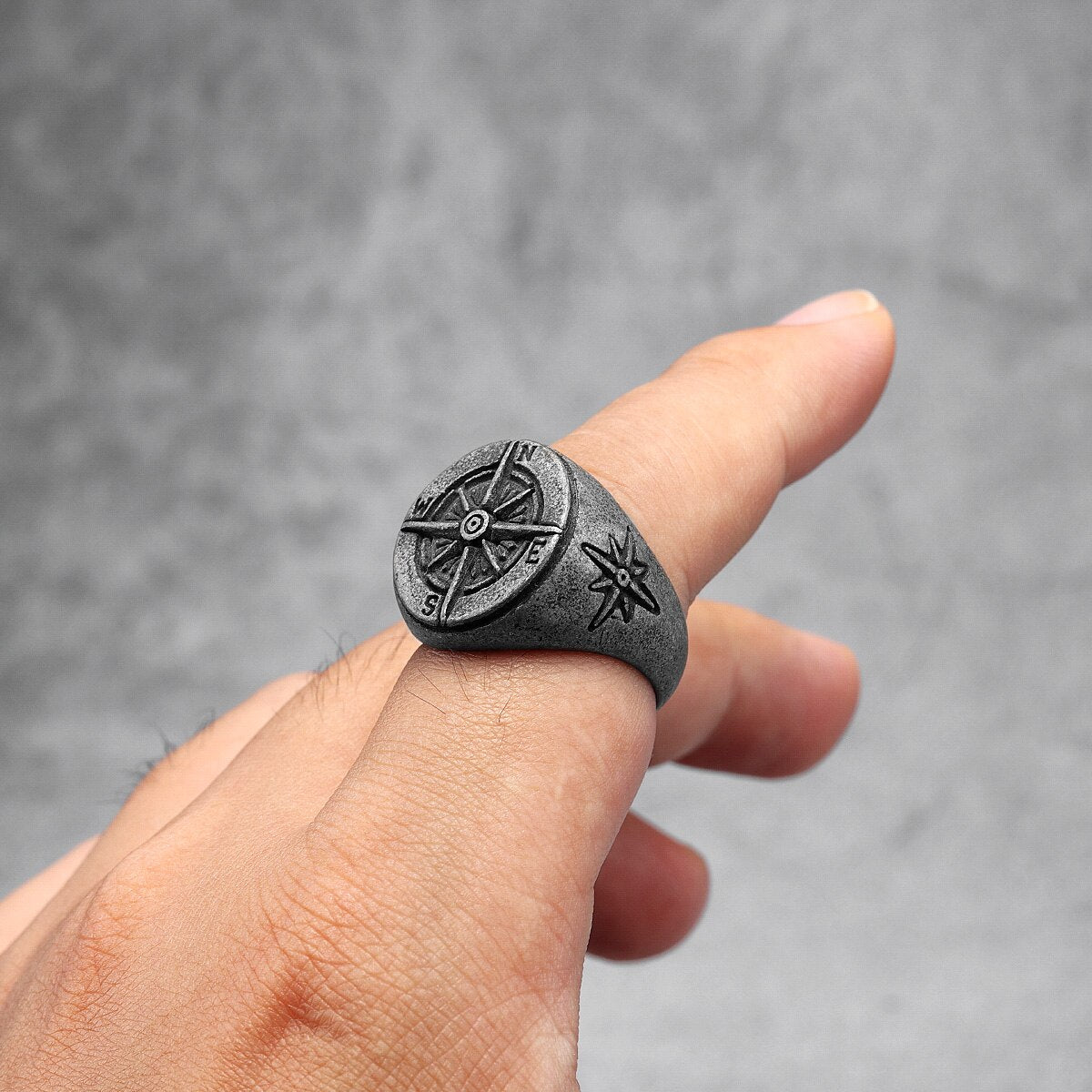 Vintage Carved Compass Ring