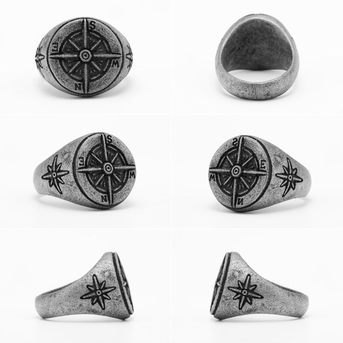 Vintage Carved Compass Ring