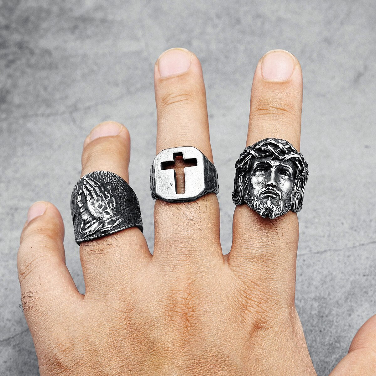 Hollow Hammered Cross Ring