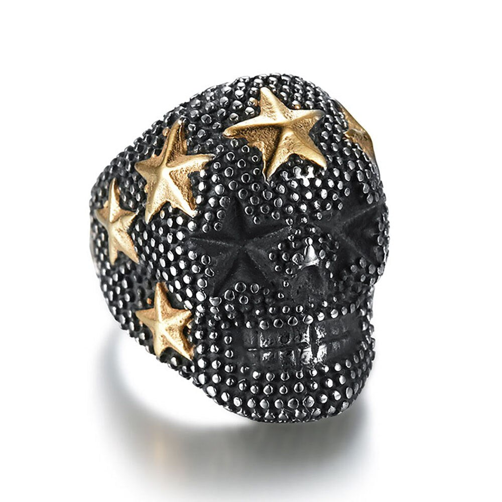 Large Studded Star Skull Ring