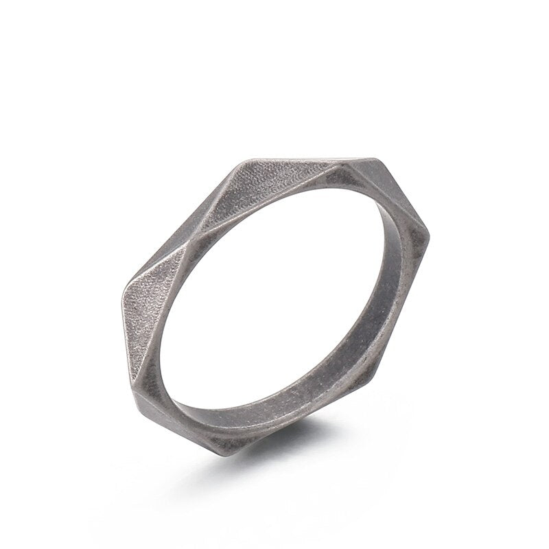 A Geo Cut Ring with a geometric design from Rebel Saint Co.