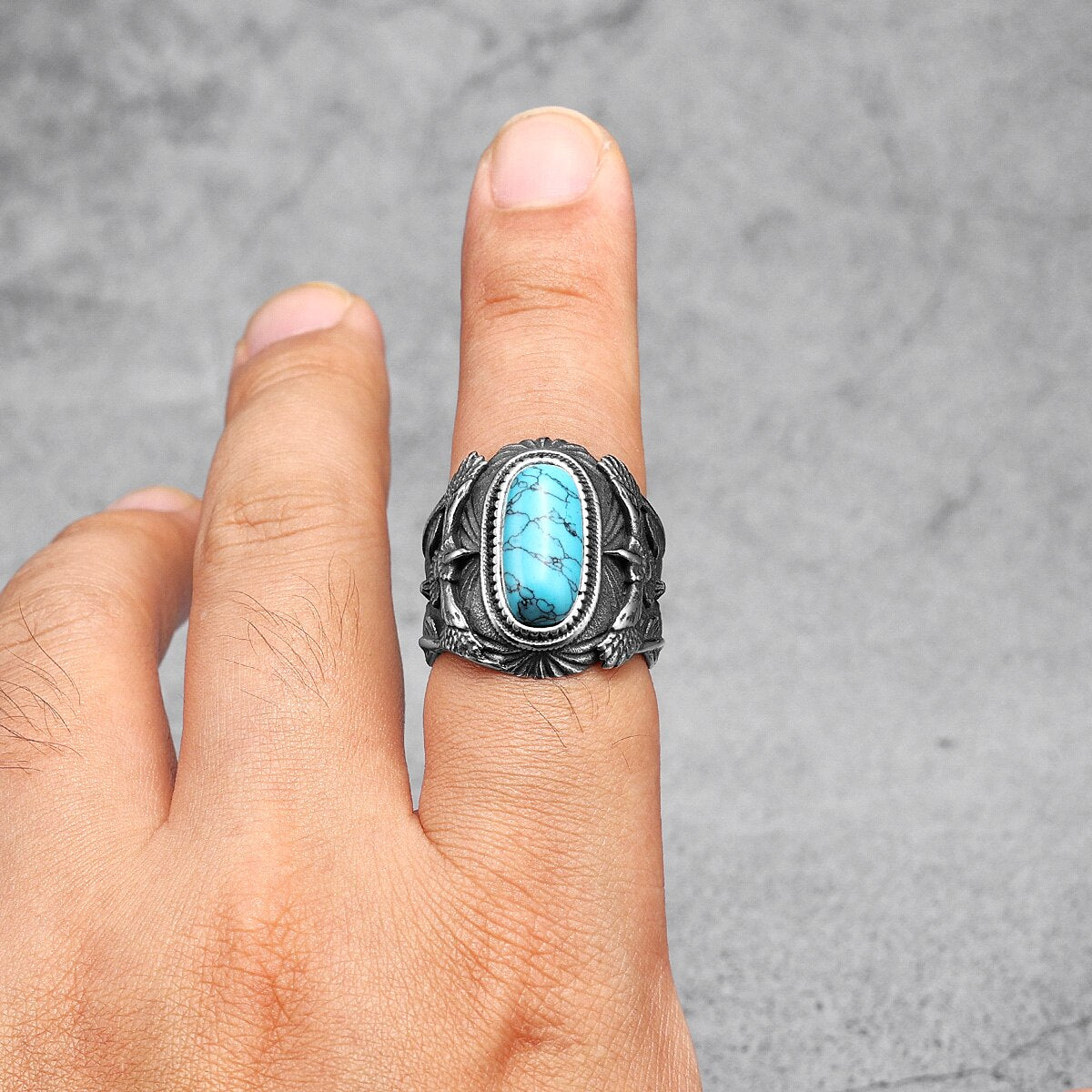 A Native Stone Totem Ring with a turquoise stone by Rebel Saint Co.