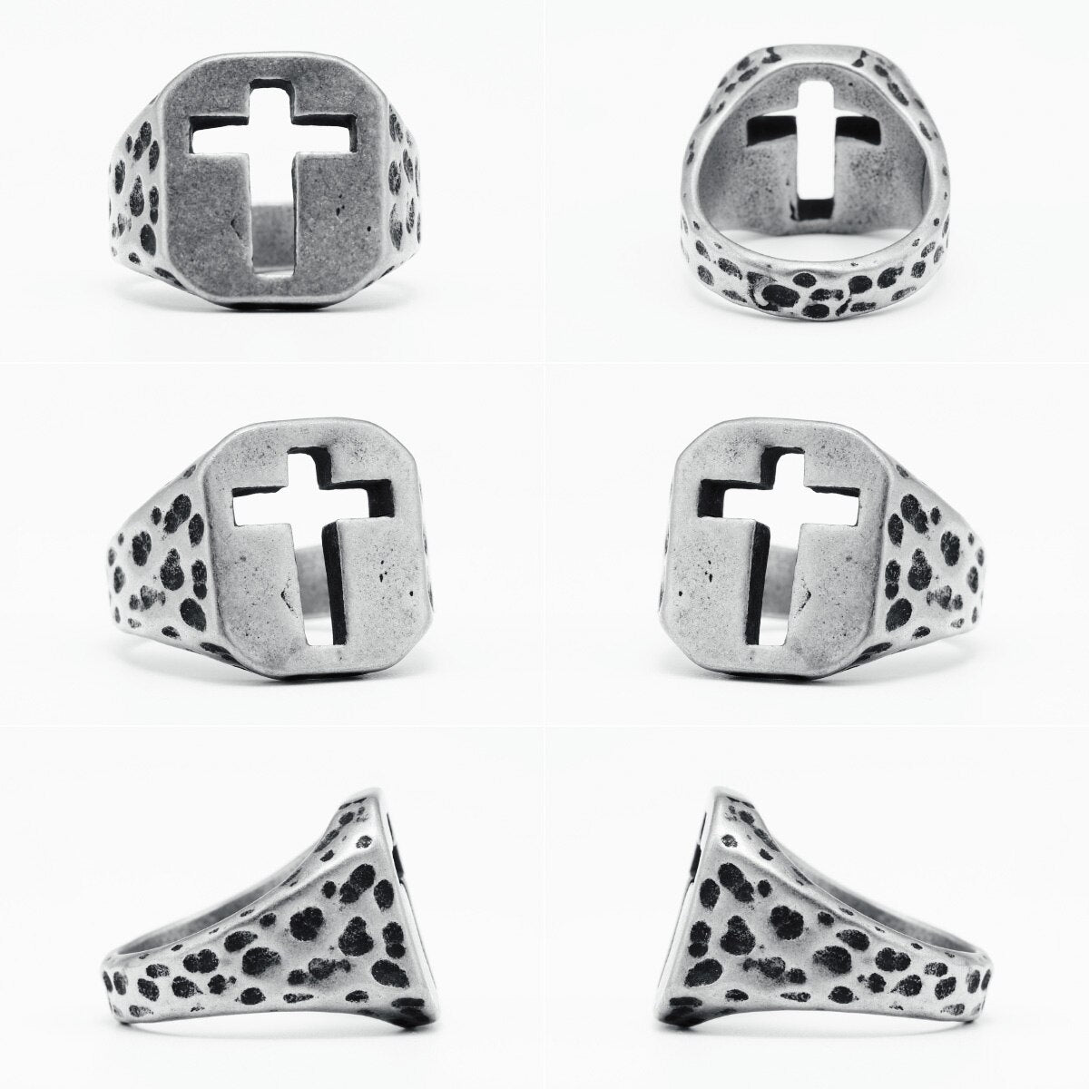 Hollow Hammered Cross Ring