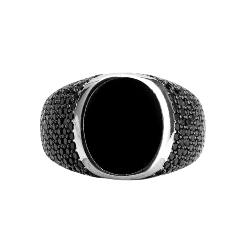 Black Enamel Zirconia Stones 925 Rings