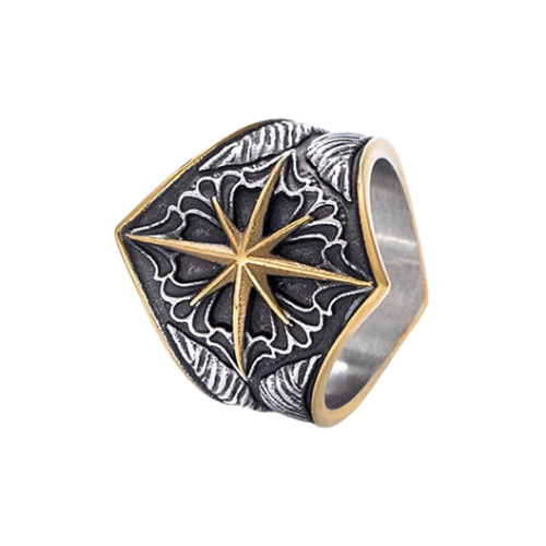 A Rebel Saint Co Guiding Star Ring with a star shaped design.