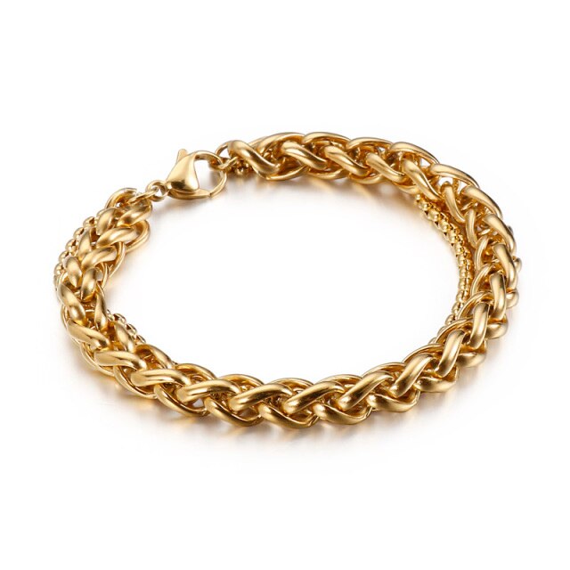 8mm Double Wheat and Box Chain Bracelet