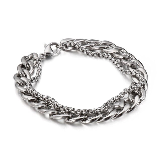 10mm Double Cuban and Box Chain Bracelet