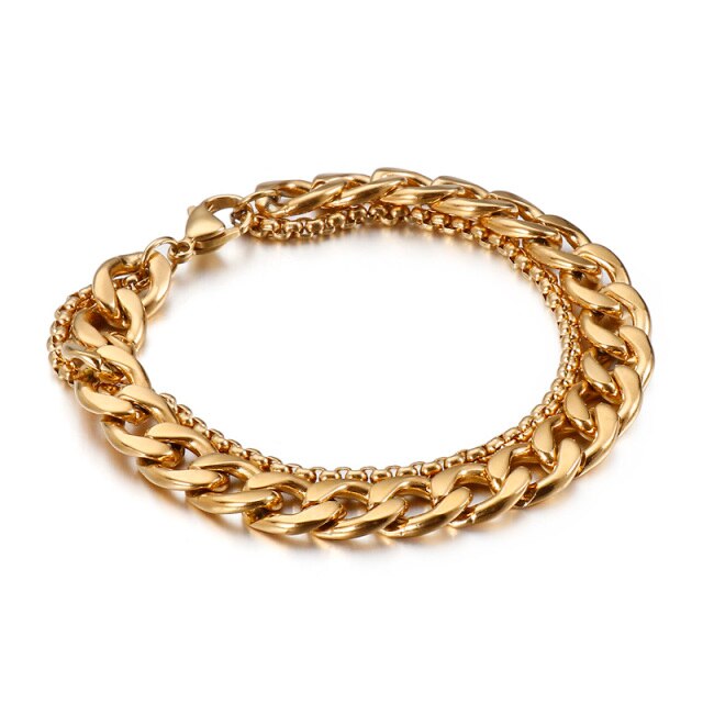 10mm Double Cuban and Box Chain Bracelet