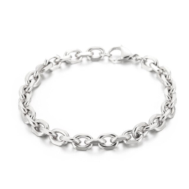 A Rebel Saint Co O-chain Punk Bracelet with an oval link.