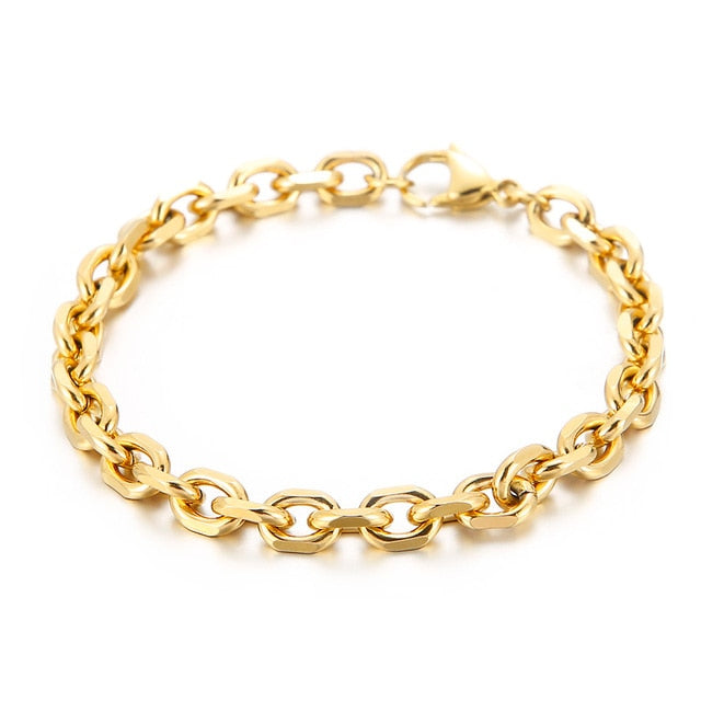 A Rebel Saint Co O-chain Punk Bracelet with an oval link.