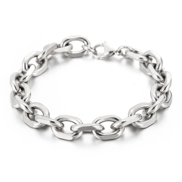 A Rebel Saint Co O-chain Punk Bracelet with an oval link.