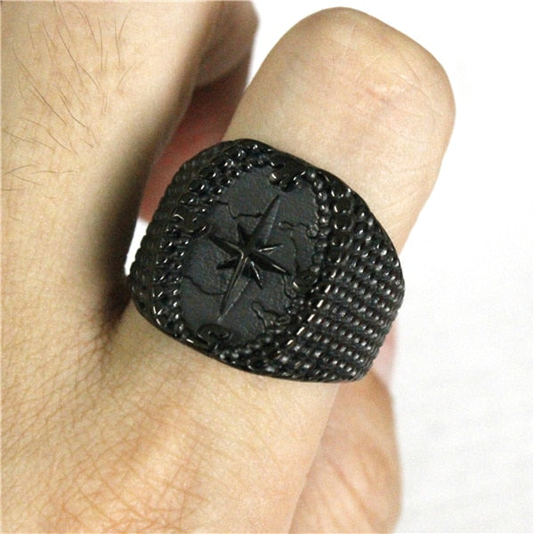 Black Compass Star Ring