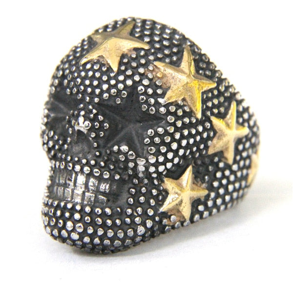 Large Studded Star Skull Ring