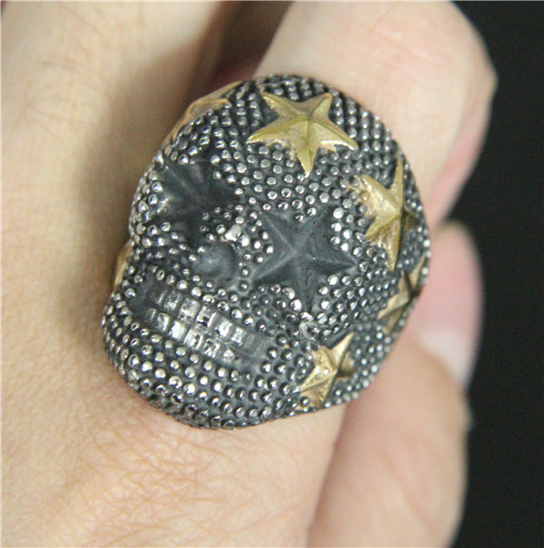 Large Studded Star Skull Ring