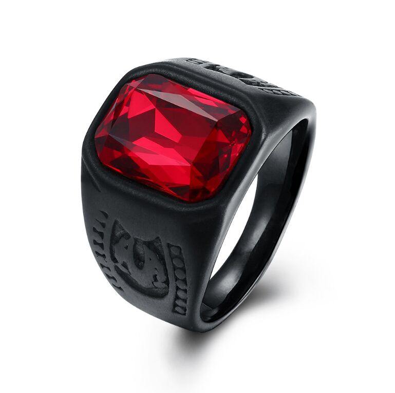 Black Red Stone Shield Ring