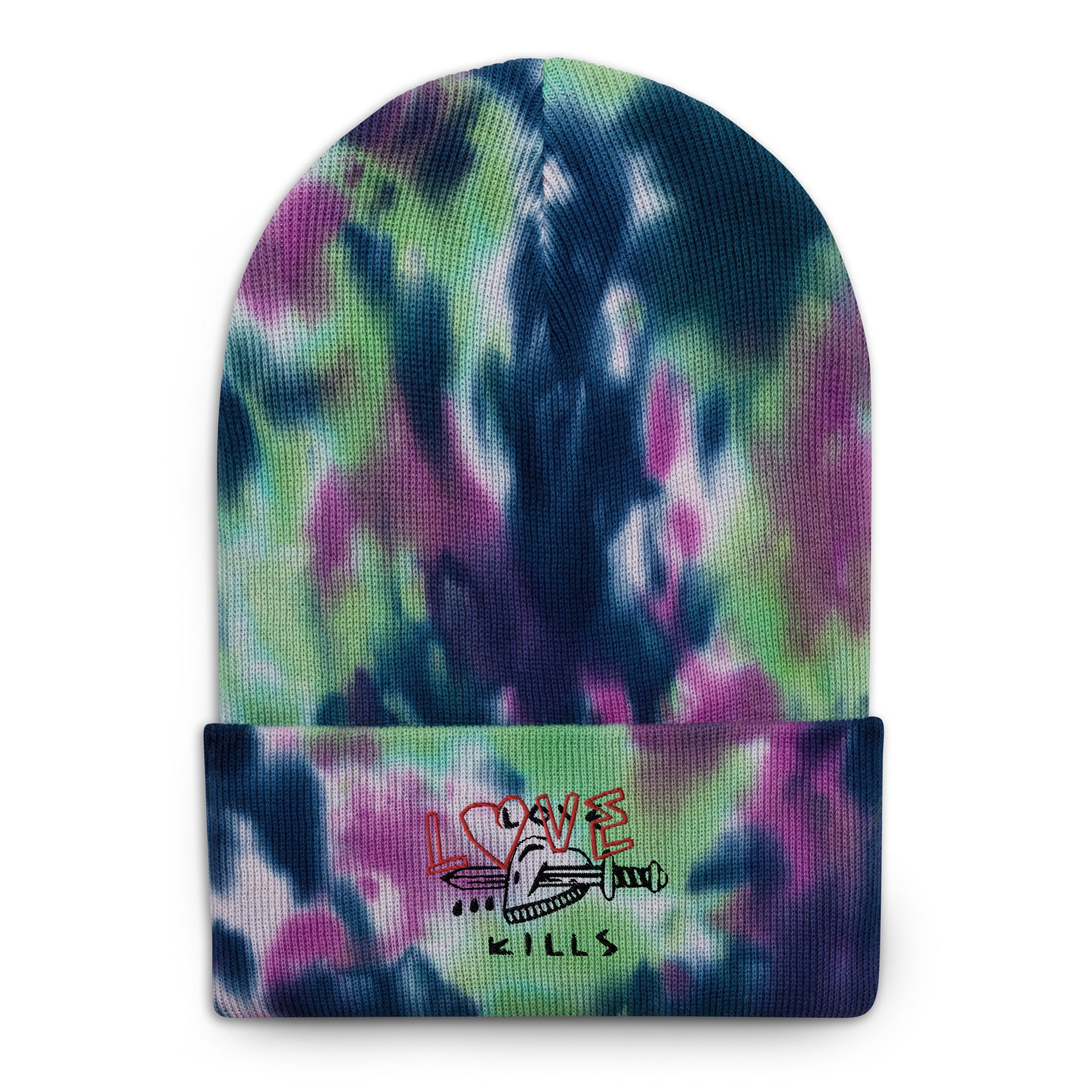 Love Kills Black Tie-dye beanie