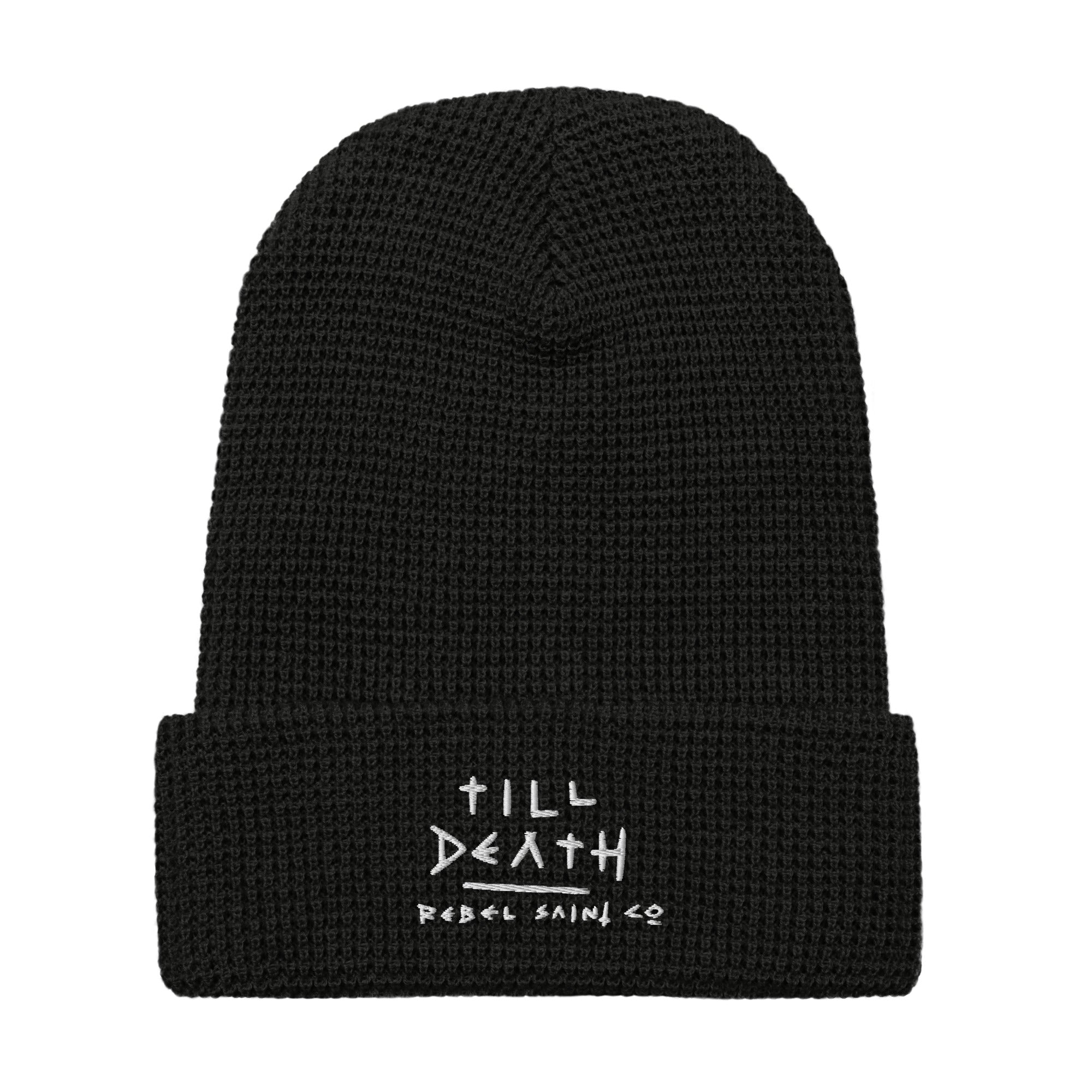 Till Death White Waffle beanie